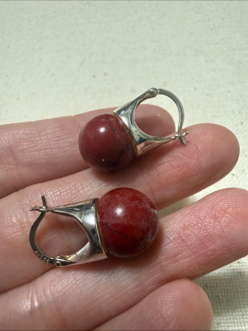Sterling Silver 925 Red Stone Drop Earrings - Picture 6 of 11
